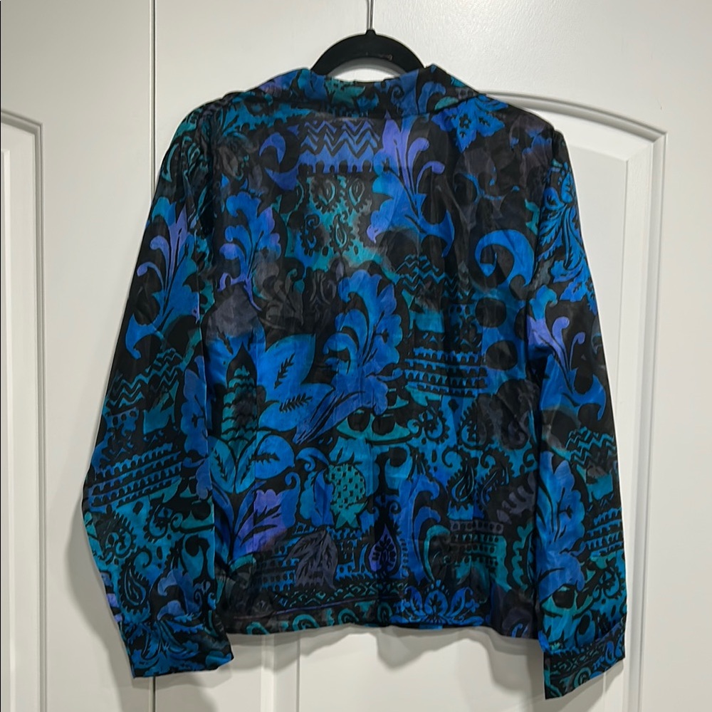 CHICO’S 100% Silk Blue and Black Patterned Lightweight Blazer Jacket - Picture 4 of 8